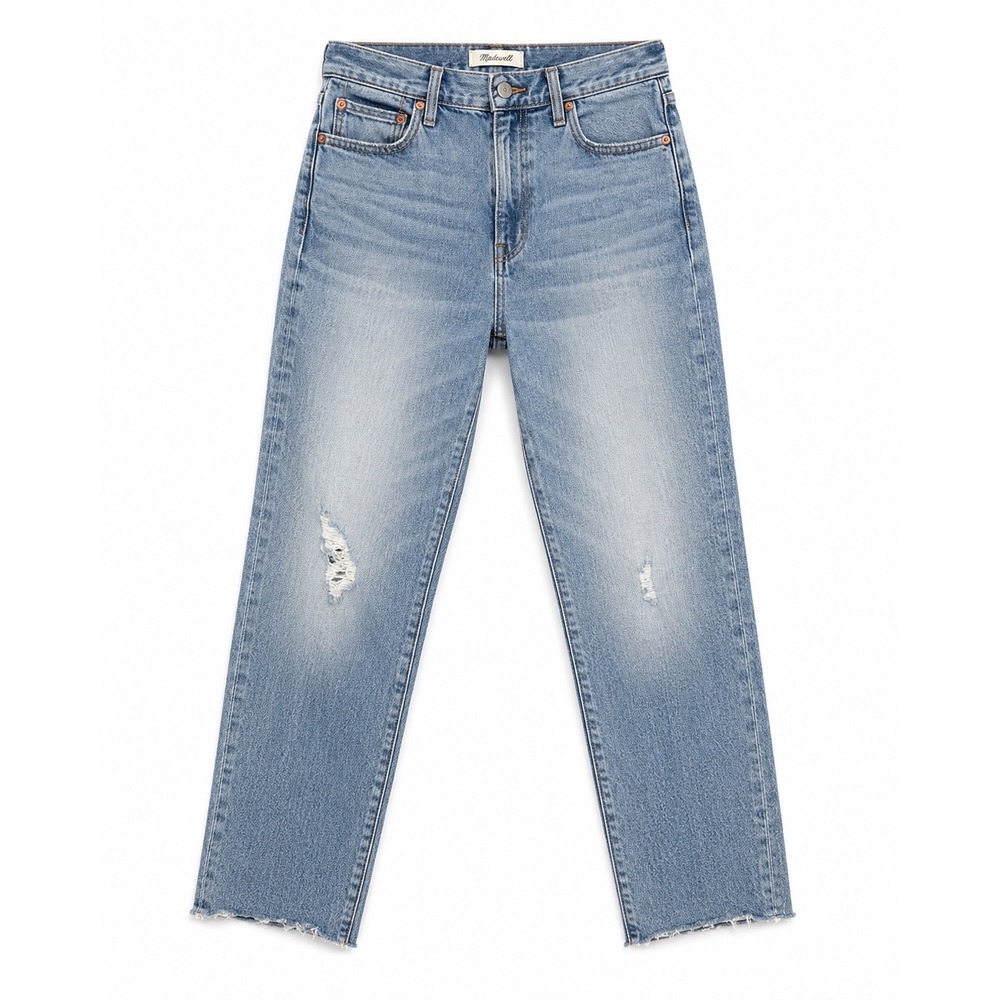 Madewell The High Rise Slim Crop Boyjean Light Wash Distressed Denim Size 27